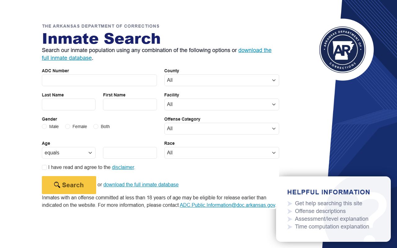 Arkansas DOC inmate locator for White County inmate population searches